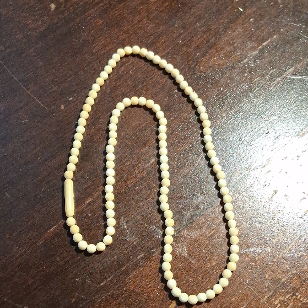 Antique Beaded small Bone Ivory Beads Necklace 18" with bone screw closure